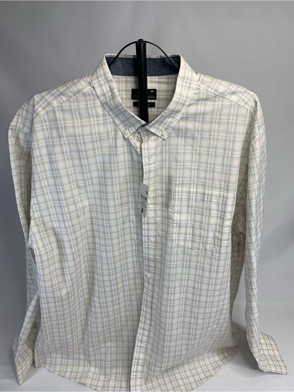 Men's Light Beige Plaid Button-Down Shirt - Casual Cotton Blend